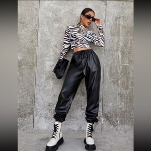 Mock Neck Zebra Striped Sheer Crop Top